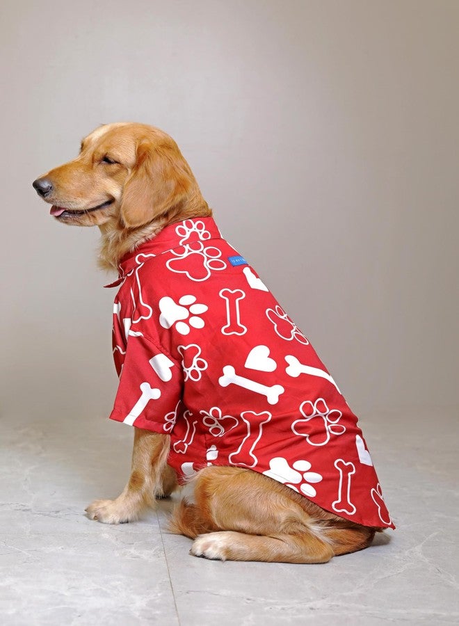 15 BUTTONS Rayon Red and White Paws and Bones Love Printed Summer Dog Shirt | Full Grown Dogs, Husky, Rottweiler, Saint Bernard | Super Soft Light Weight | Comfortable Pet Clothing (3XL) - Image 3